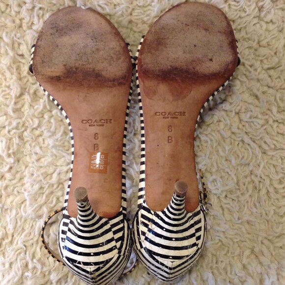 VTG Coach Marci Striped Heels, Leather, 8B, Black & Ivory, Professional, Chic - Picture 4 of 6